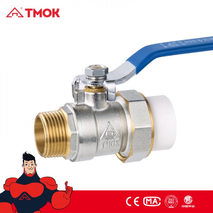 El hilo masculino de TMOK forjó el tipo bidireccional de cobre amarillo de la vávula de bola de la unión de PPR para el gasoil del agua con la certificación del CE y la presión baja